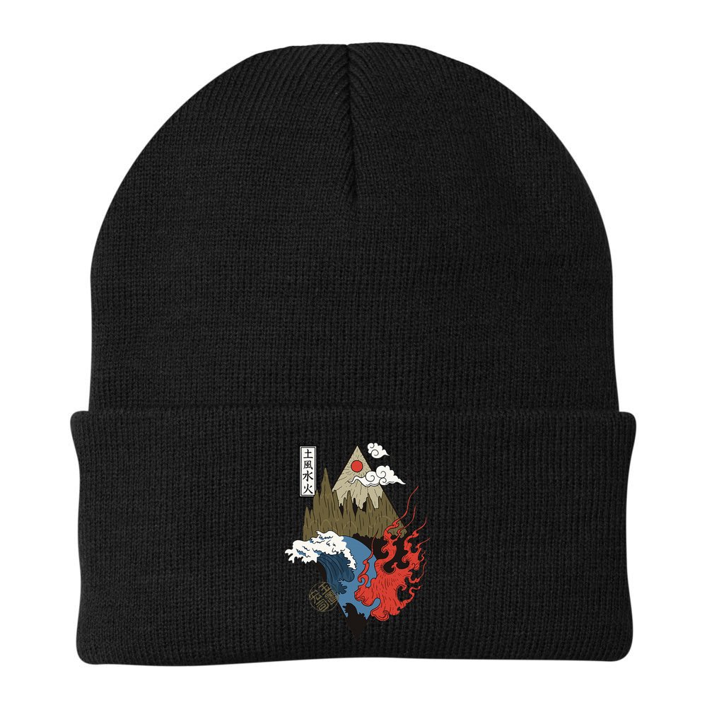 vintage Japanese Nature Elements Art Spiritual nature  Beanie