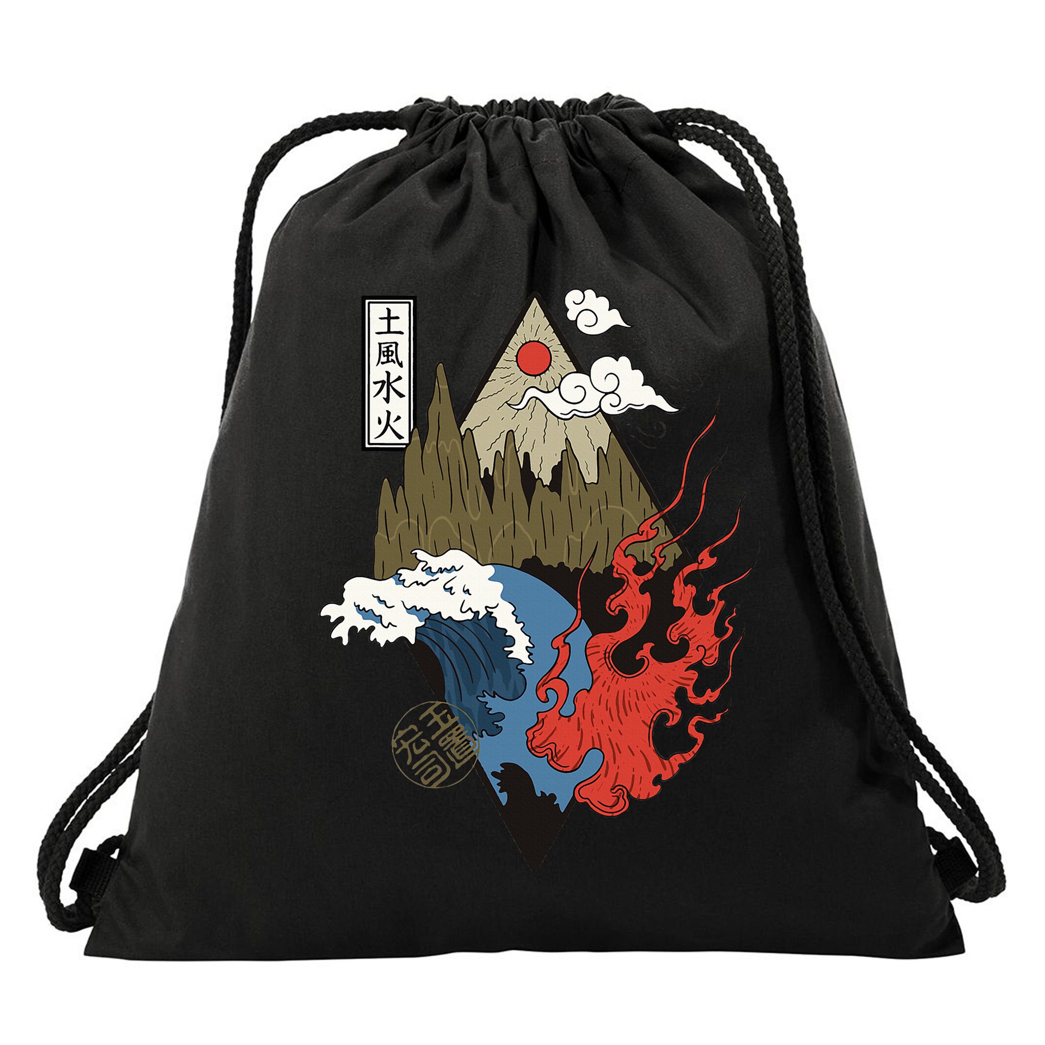 vintage Japanese Nature Elements Art Spiritual nature  Drawstring Bag