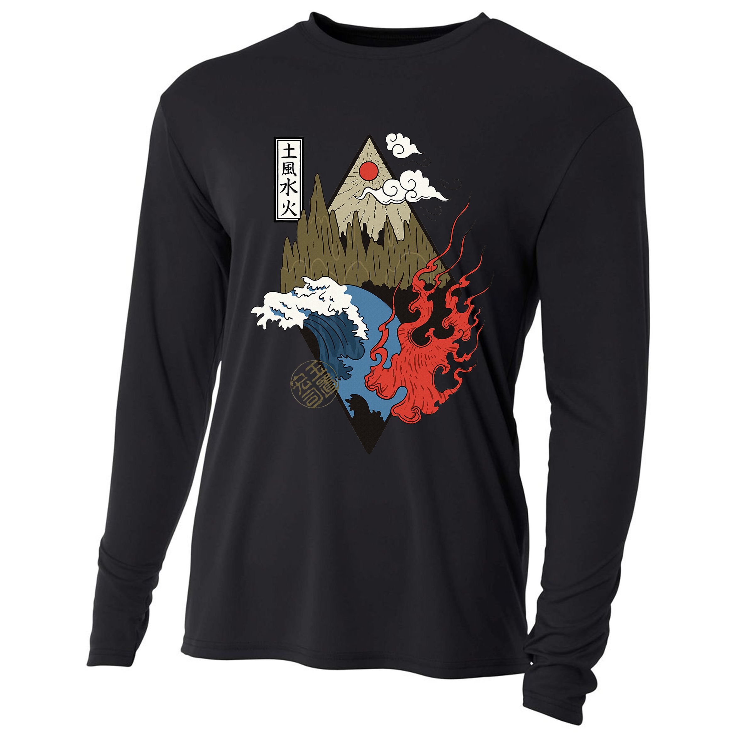 vintage Japanese Nature Elements Art Spiritual nature  Cooling Performance Long Sleeve Crew