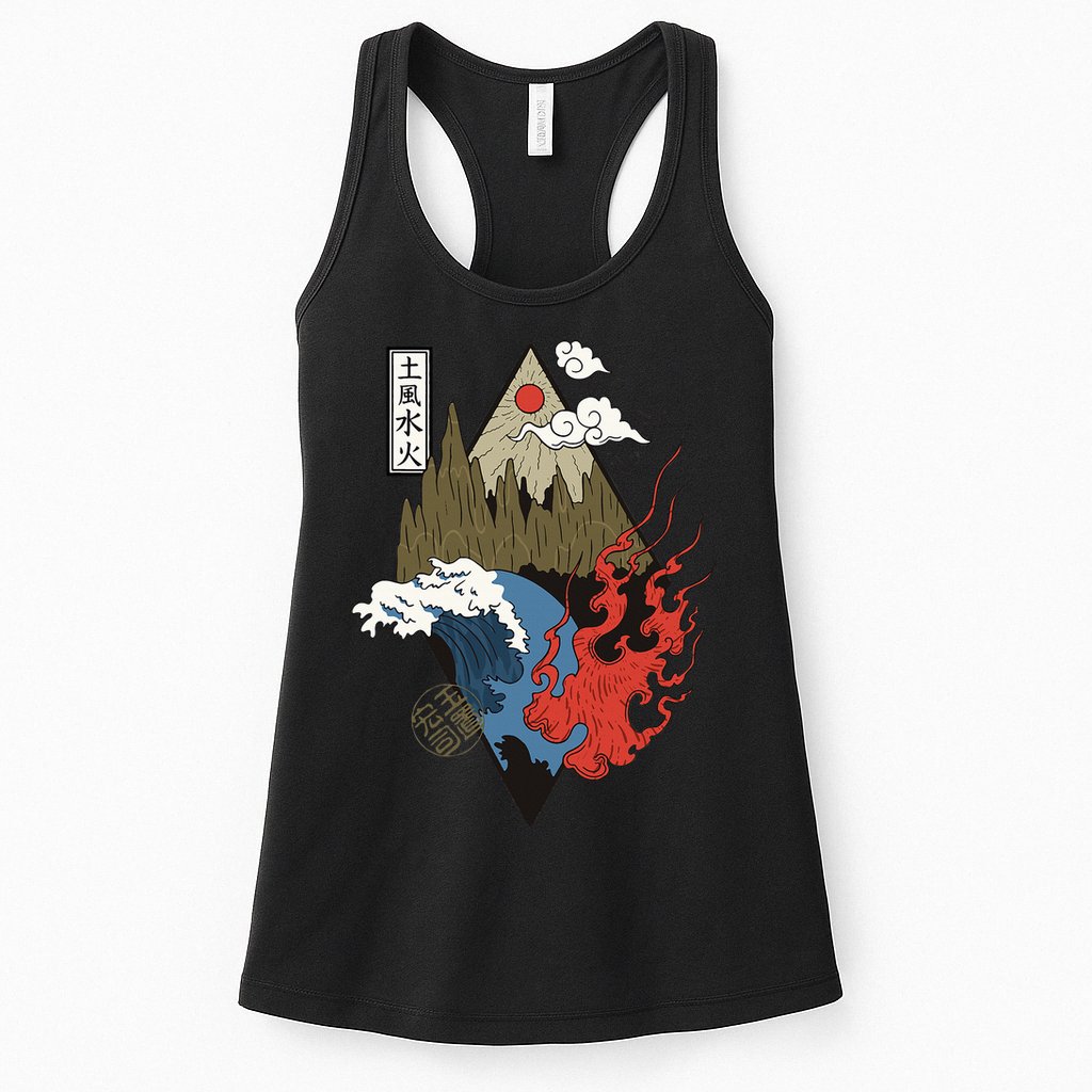vintage Japanese Nature Elements Art Spiritual nature  Womens Tank Top