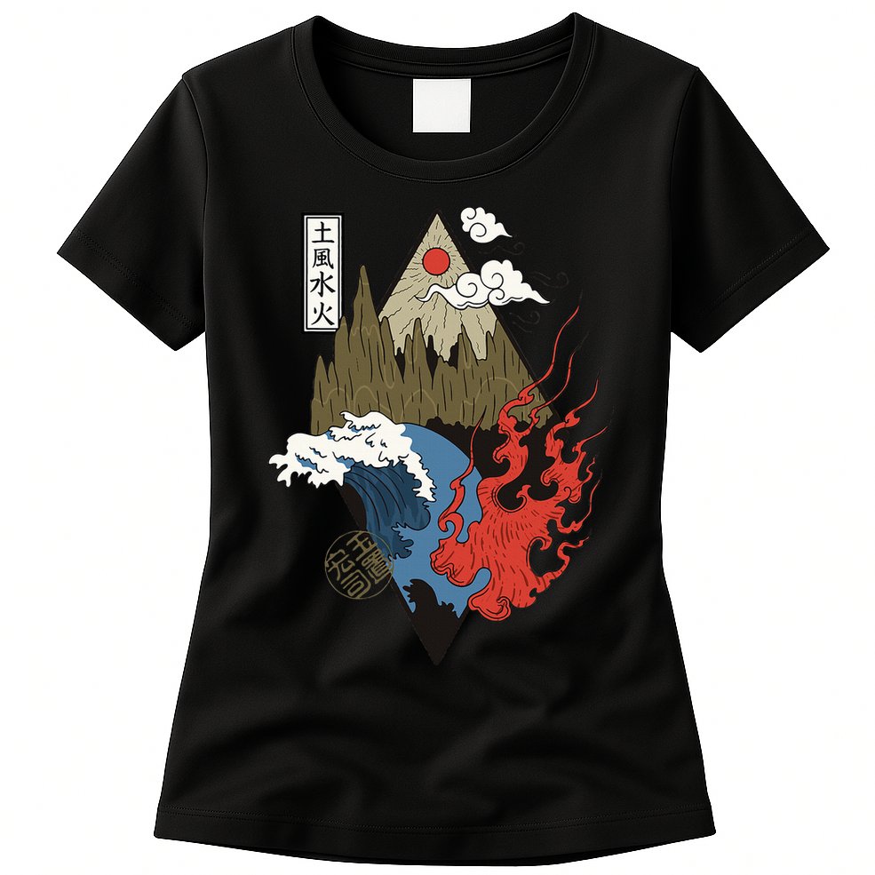 vintage Japanese Nature Elements Art Spiritual nature  Womens T-Shirt