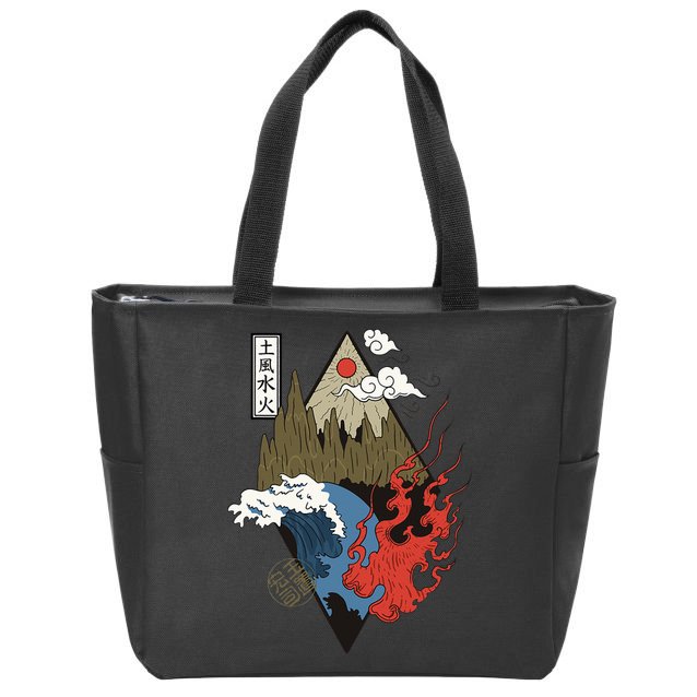 vintage Japanese Nature Elements Art Spiritual nature  Zip Tote Bag