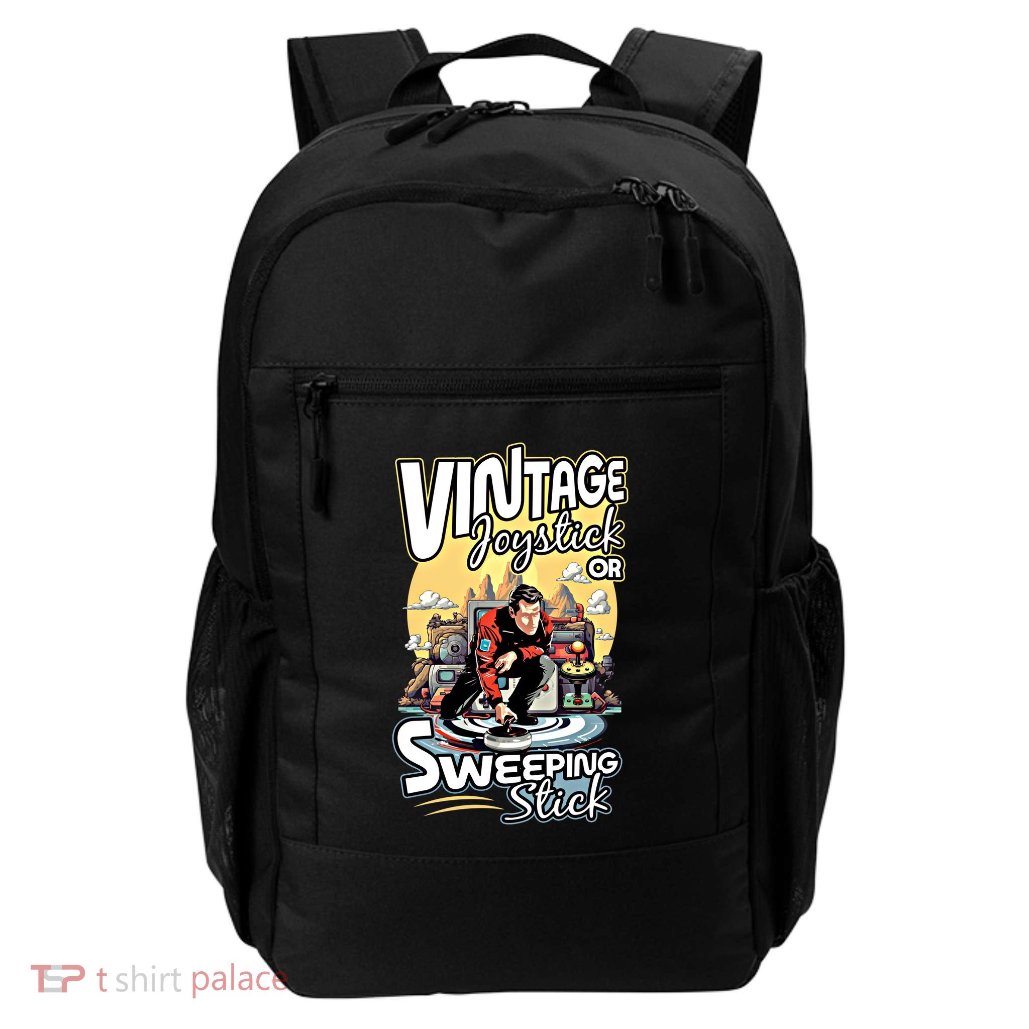 Vintage Joystick Or Sweeping Stick Gamer Funny Curling Gift Backpack
