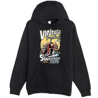 Vintage Joystick Or Sweeping Stick Gamer Funny Curling Gift Premium Pullover Hoodie