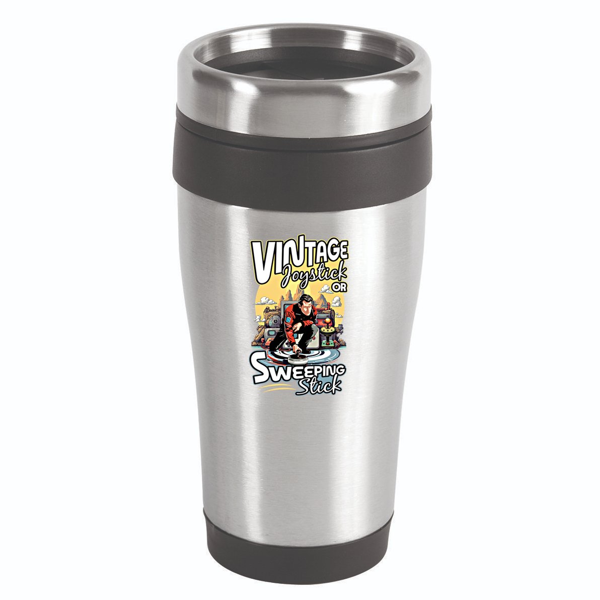 Vintage Joystick Or Sweeping Stick Gamer Funny Curling Gift 16oz Travel Tumbler