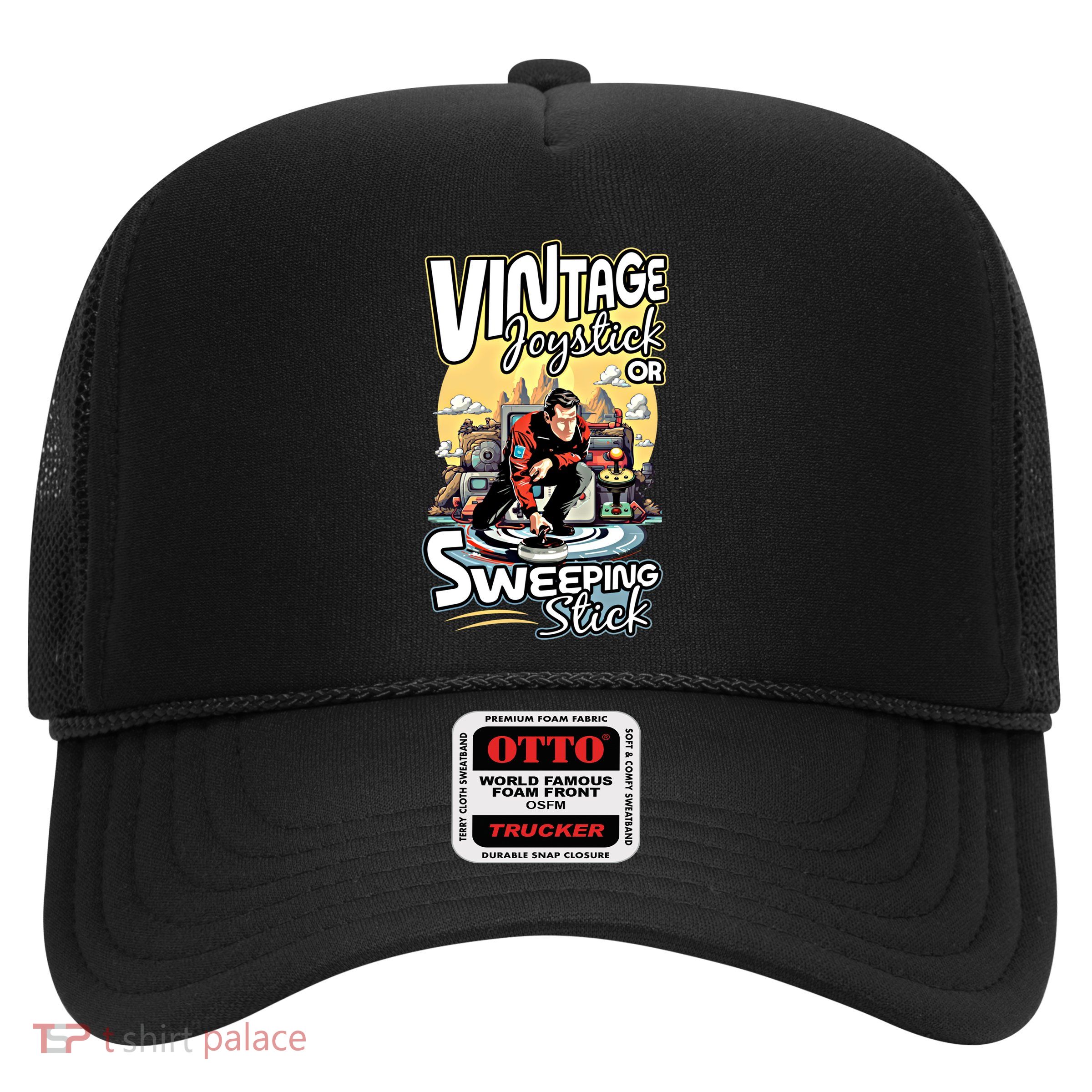 Vintage Joystick Or Sweeping Stick Gamer Funny Curling Gift Trucker Hat