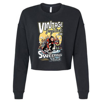 Vintage Joystick Or Sweeping Stick Gamer Funny Curling Gift Cropped Pullover Crew