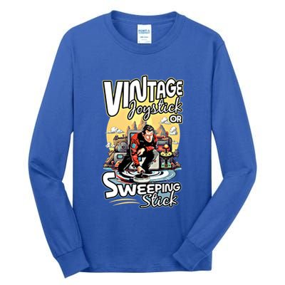 Vintage Joystick Or Sweeping Stick Gamer Funny Curling Gift Tall Long Sleeve T-Shirt