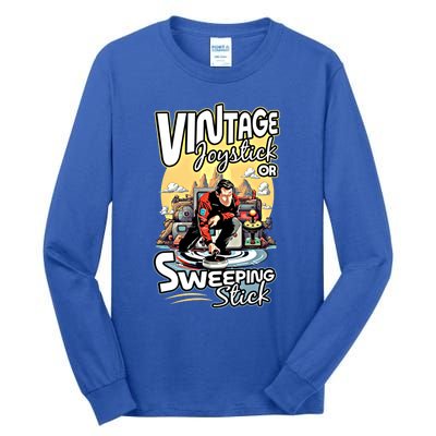 Vintage Joystick Or Sweeping Stick Gamer Funny Curling Gift Tall Long Sleeve T-Shirt