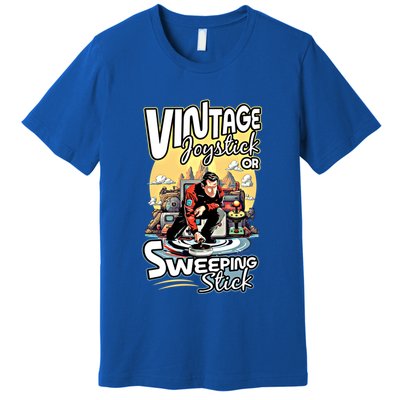 Vintage Joystick Or Sweeping Stick Gamer Funny Curling Gift Premium T-Shirt