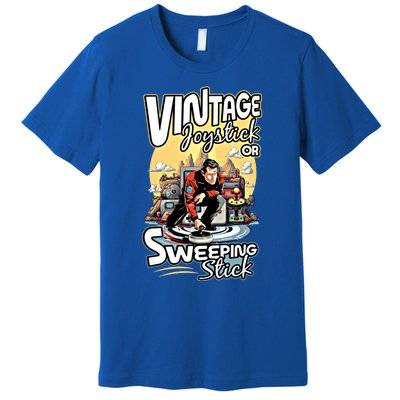 Vintage Joystick Or Sweeping Stick Gamer Funny Curling Gift Premium T-Shirt