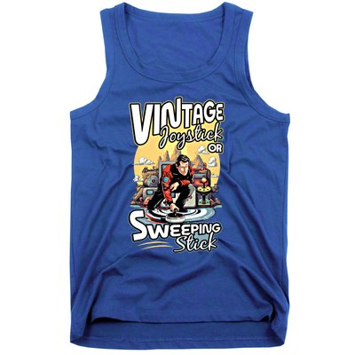 Vintage Joystick Or Sweeping Stick Gamer Funny Curling Gift Tank Top