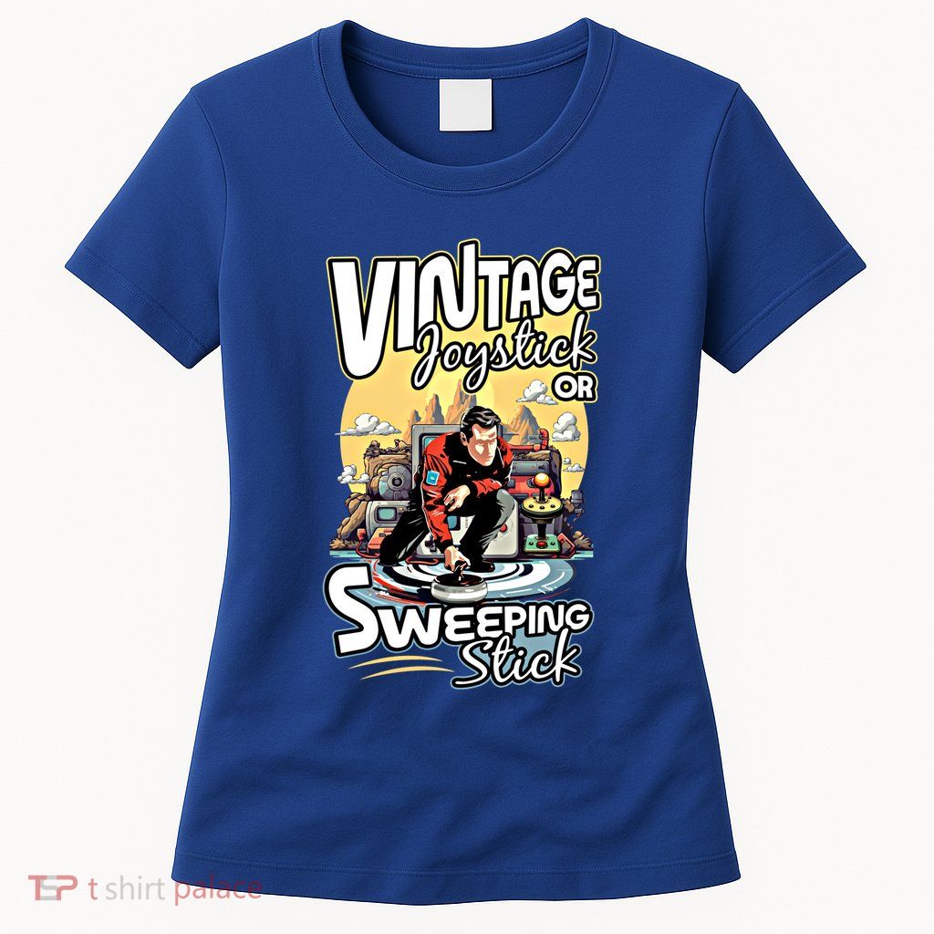 Vintage Joystick Or Sweeping Stick Gamer Funny Curling Gift Womens T-Shirt