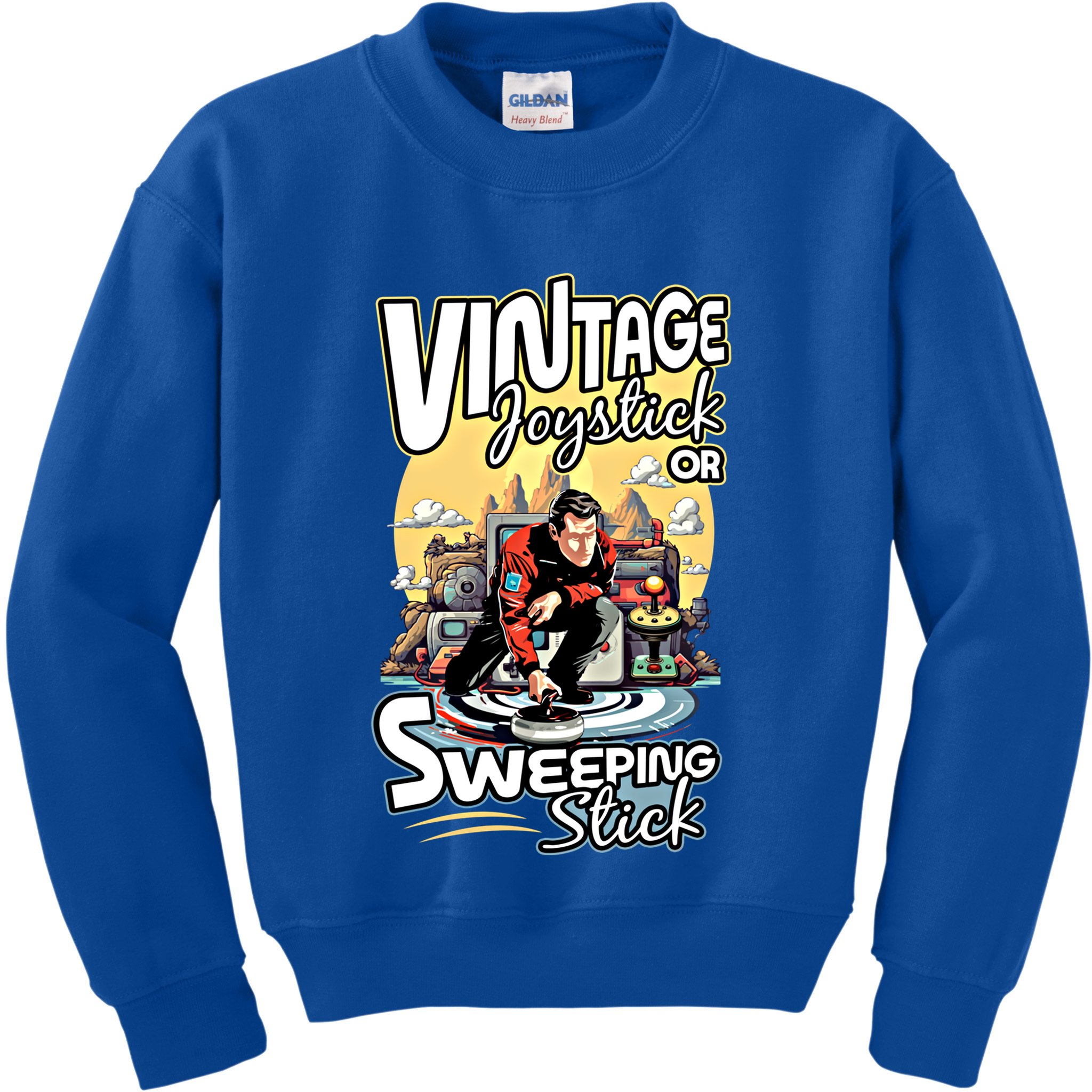Vintage Joystick Or Sweeping Stick Gamer Funny Curling Gift Kids Sweatshirt