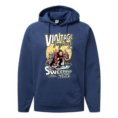 Vintage Joystick Or Sweeping Stick Gamer Funny Curling Gift Performance Fleece Hoodie