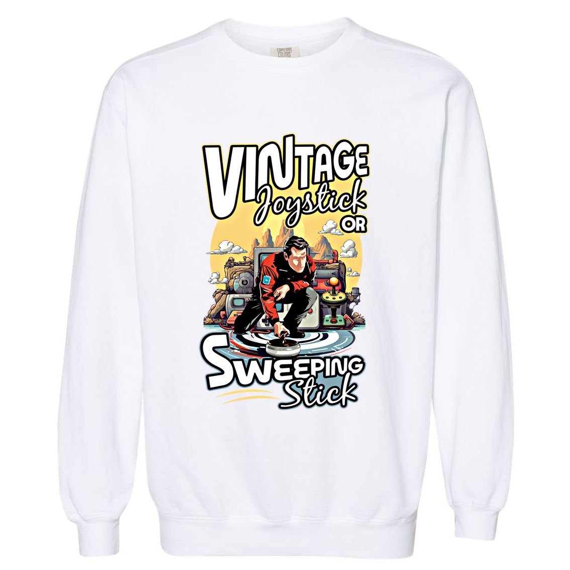 Vintage Joystick Or Sweeping Stick Gamer Funny Curling Gift Garment-Dyed Sweatshirt