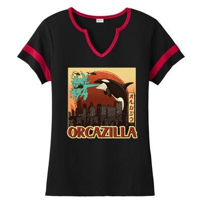 Vintage Japanese Orcazilla Poster Ladies Halftime Notch Neck Tee