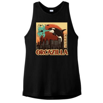 Vintage Japanese Orcazilla Poster Ladies PosiCharge Tri-Blend Wicking Tank