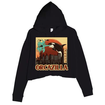 Vintage Japanese Orcazilla Poster Crop Fleece Hoodie