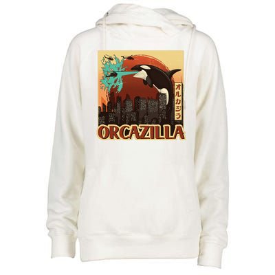 Vintage Japanese Orcazilla Poster Womens Funnel Neck Pullover Hood