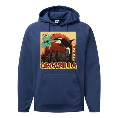 Vintage Japanese Orcazilla Poster Performance Fleece Hoodie