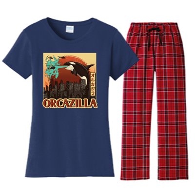 Vintage Japanese Orcazilla Poster Women's Flannel Pajama Set