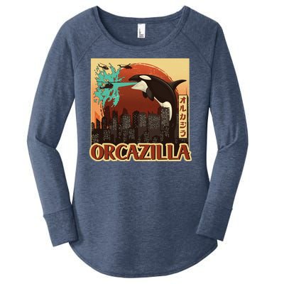 Vintage Japanese Orcazilla Poster Women's Perfect Tri Tunic Long Sleeve Shirt