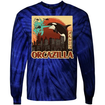 Vintage Japanese Orcazilla Poster Tie-Dye Long Sleeve Shirt