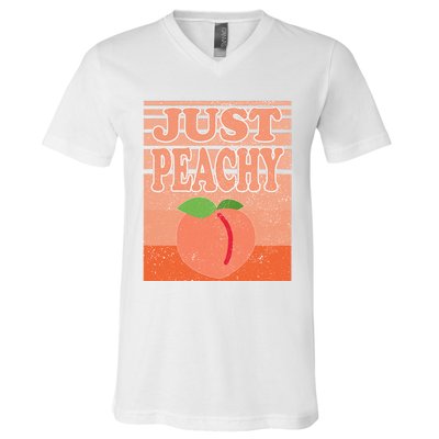 Vintage Just Peachy Southern Retro Summer Georgia V-Neck T-Shirt