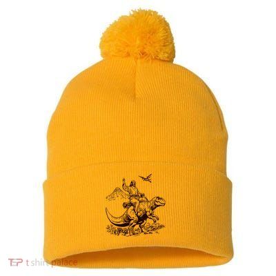 Vintage Jesus Riding Dinosaur 90s Pom Pom 12in Knit Beanie