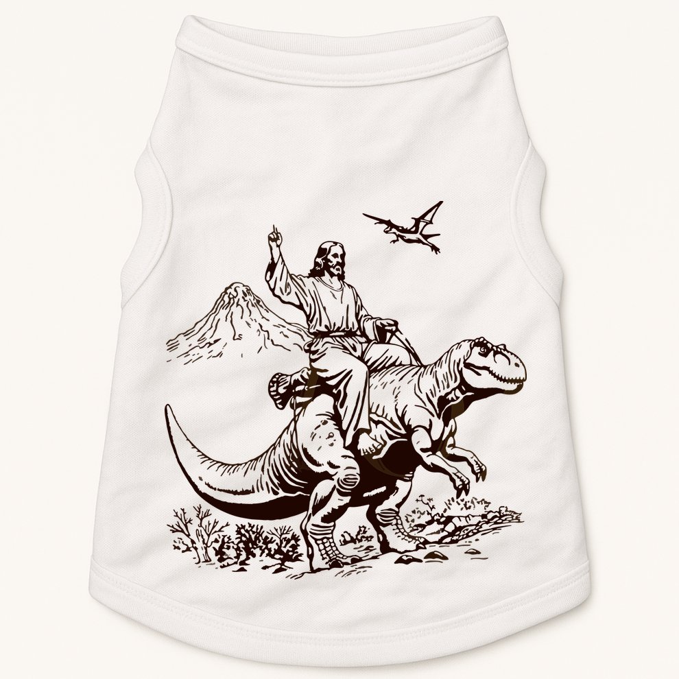 Vintage Jesus Riding Dinosaur 90s Doggie Tank