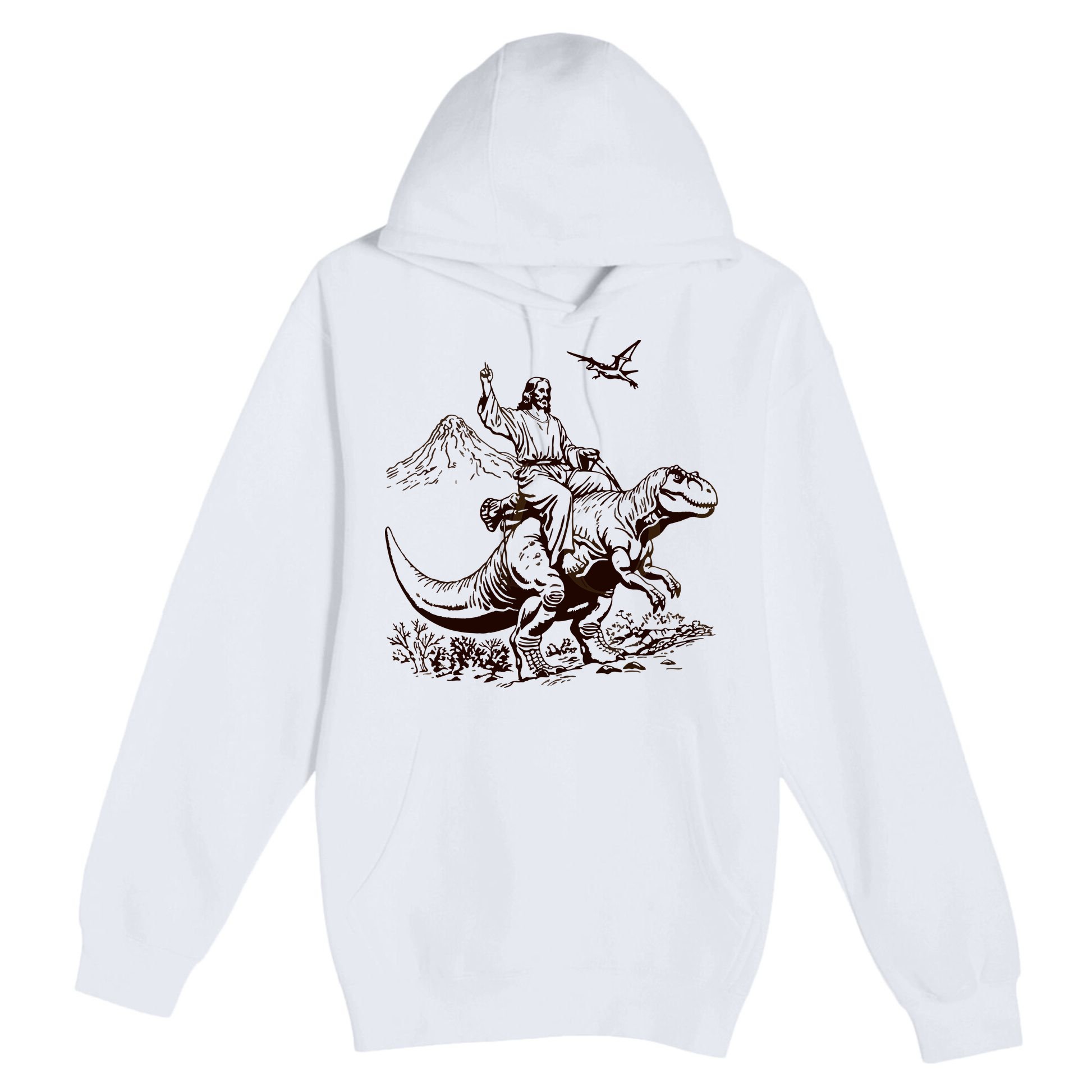 Vintage Jesus Riding Dinosaur 90s Premium Pullover Hoodie