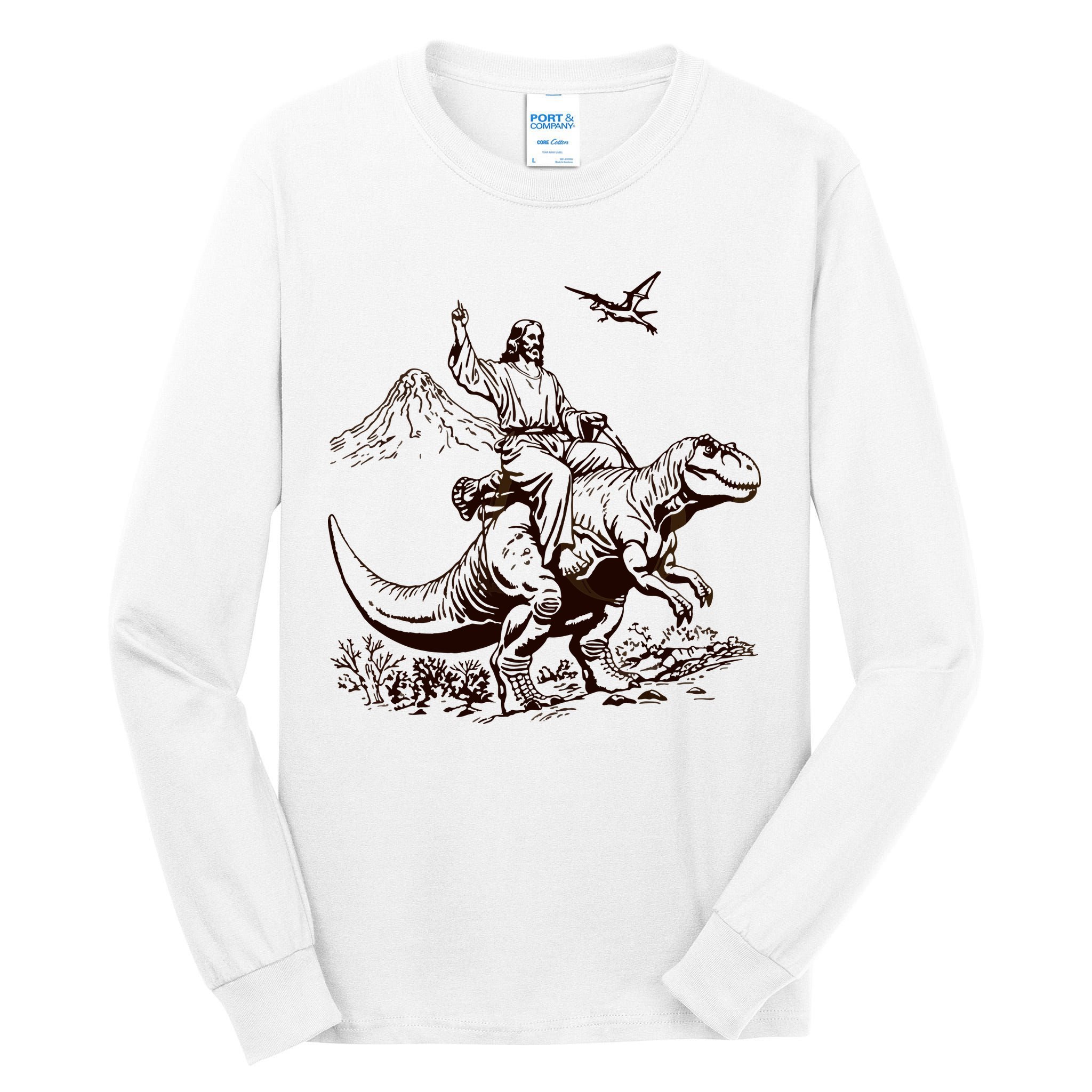 Vintage Jesus Riding Dinosaur 90s Tall Long Sleeve T-Shirt