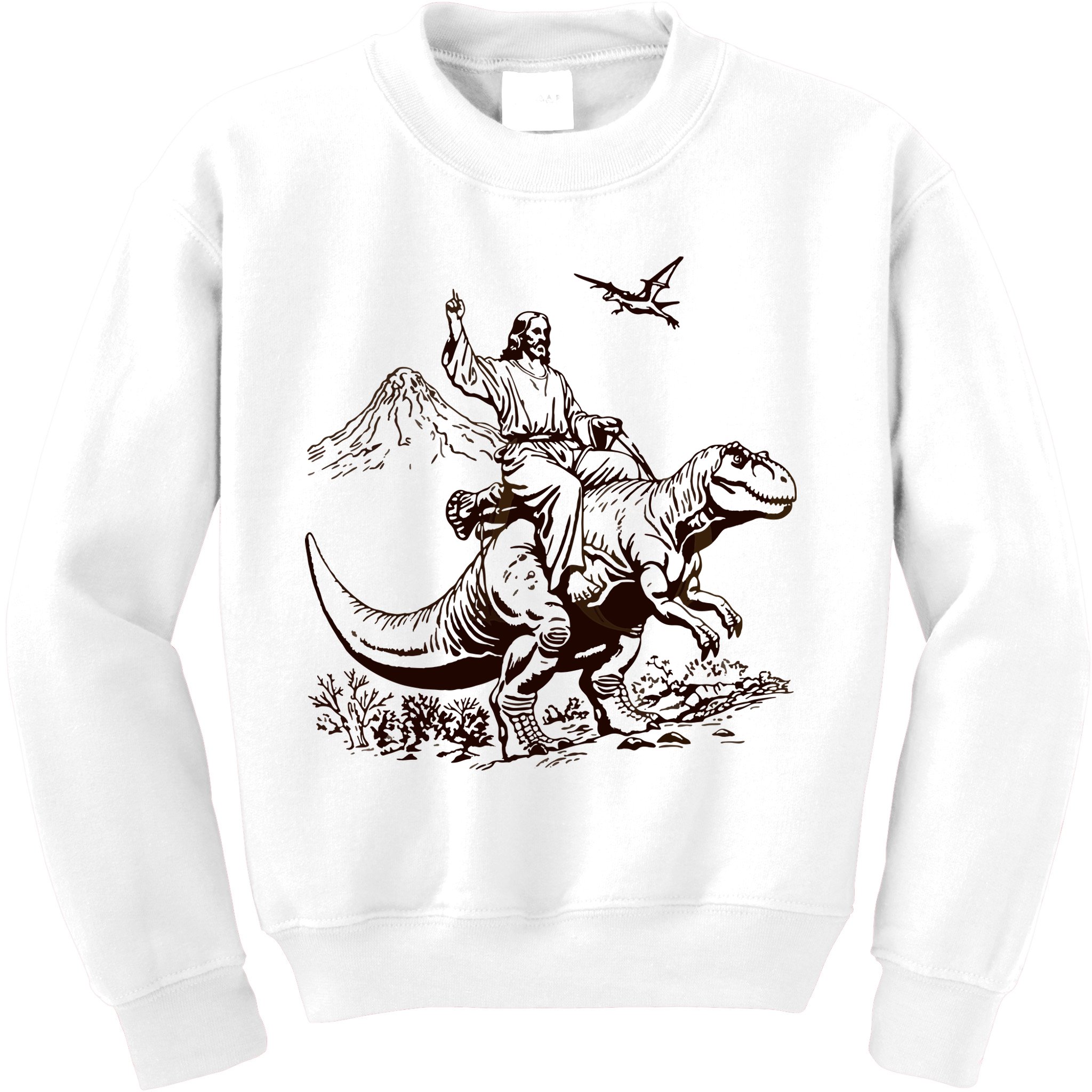 Vintage Jesus Riding Dinosaur 90s Kids Sweatshirt