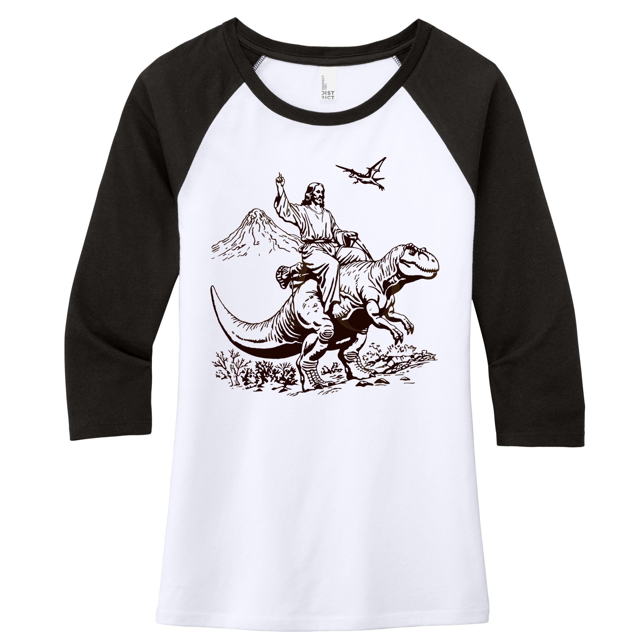 Vintage Jesus Riding Dinosaur 90s Women's Tri-Blend 3/4-Sleeve Raglan Shirt