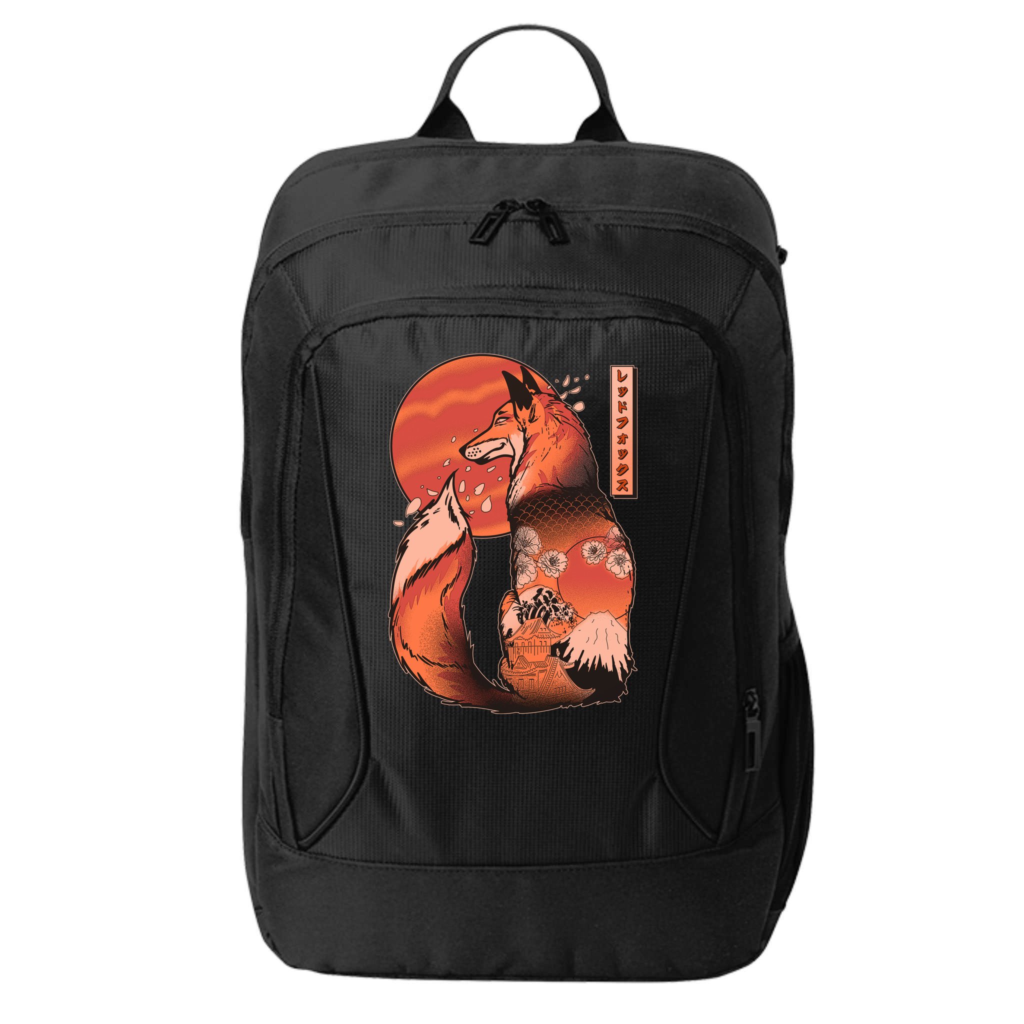 Vintage Japanese Red Fox Kitsune Tattoo City Backpack