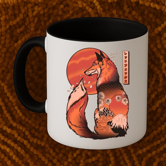 Vintage Japanese Red Fox Kitsune Tattoo Mug
