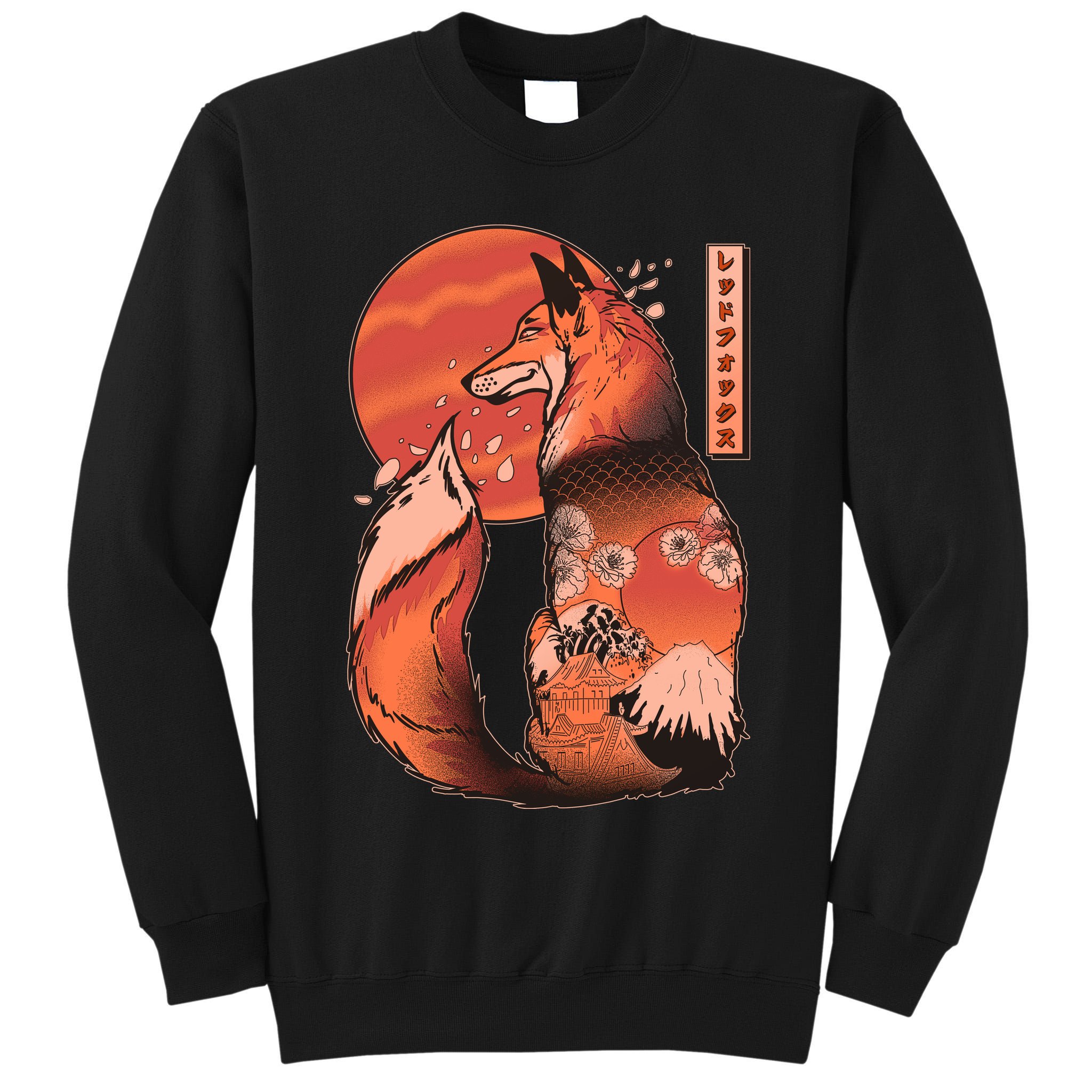 Vintage Japanese Red Fox Kitsune Tattoo Tall Sweatshirt