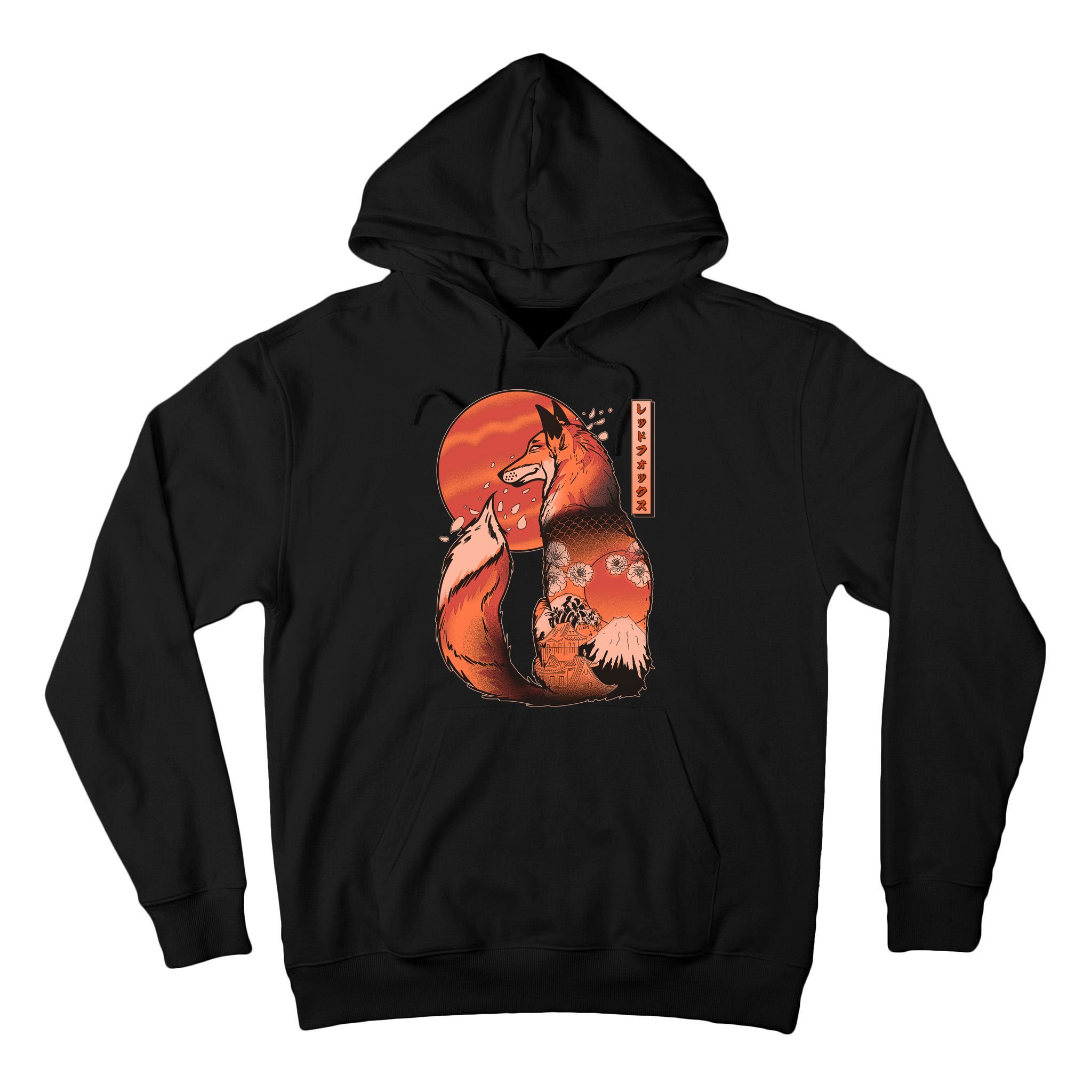 Vintage Japanese Red Fox Kitsune Tattoo Tall Hoodie