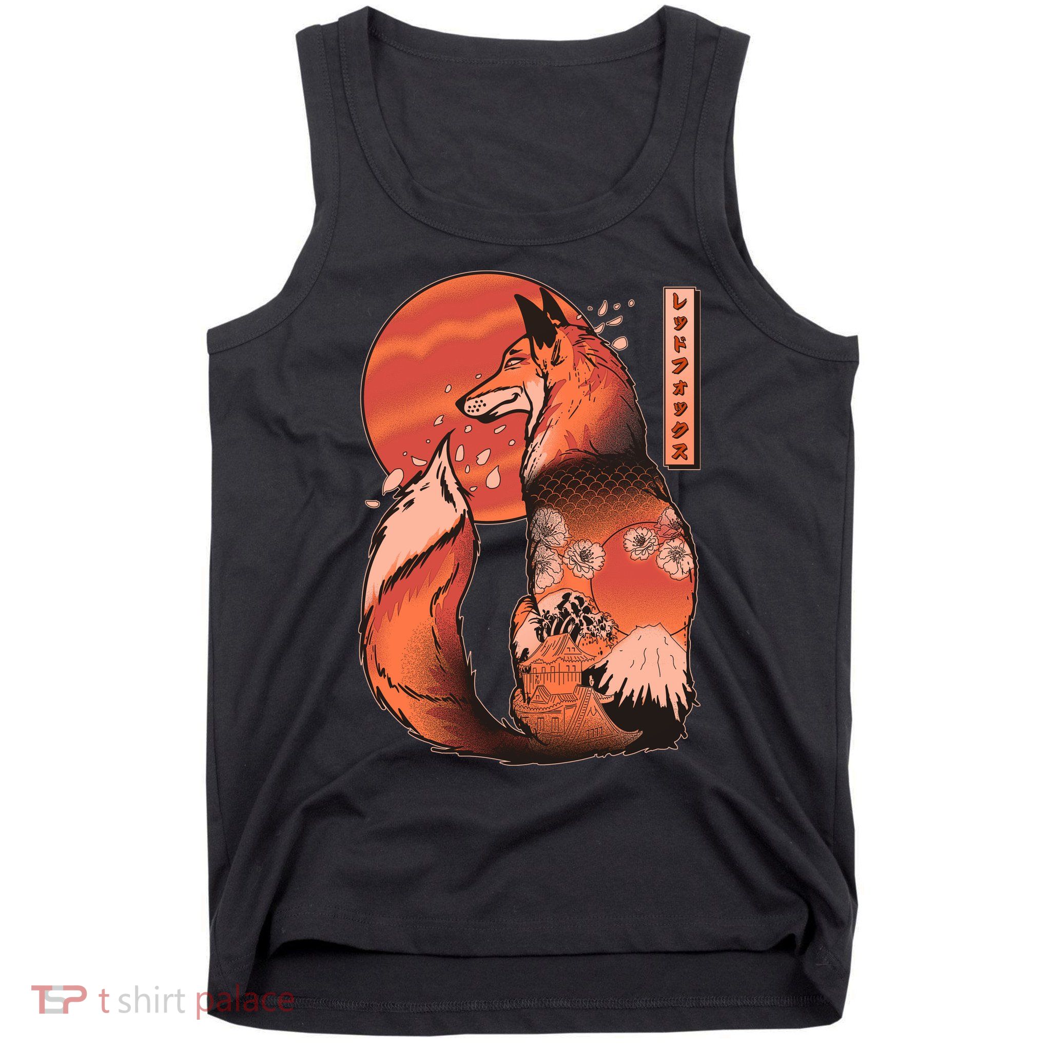 Vintage Japanese Red Fox Kitsune Tattoo Tank Top
