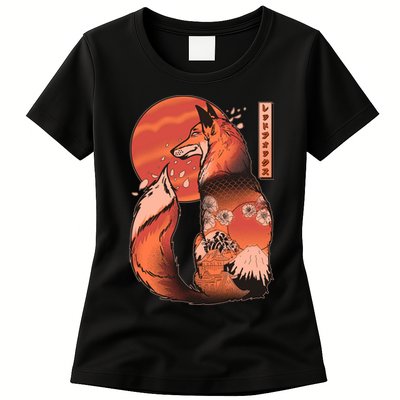 Vintage Japanese Red Fox Kitsune Tattoo Womens T-Shirt