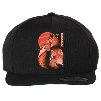 Vintage Japanese Red Fox Kitsune Tattoo Wool Snapback Cap