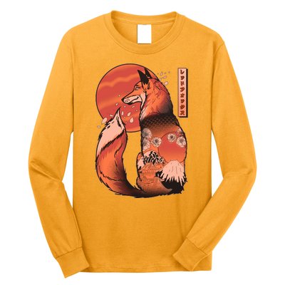 Vintage Japanese Red Fox Kitsune Tattoo Long Sleeve Shirt