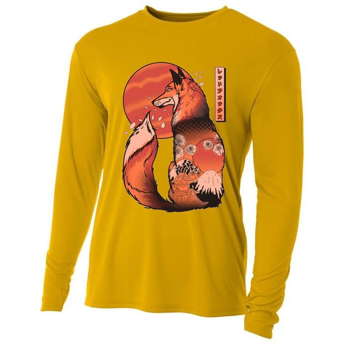Vintage Japanese Red Fox Kitsune Tattoo Cooling Performance Long Sleeve Crew