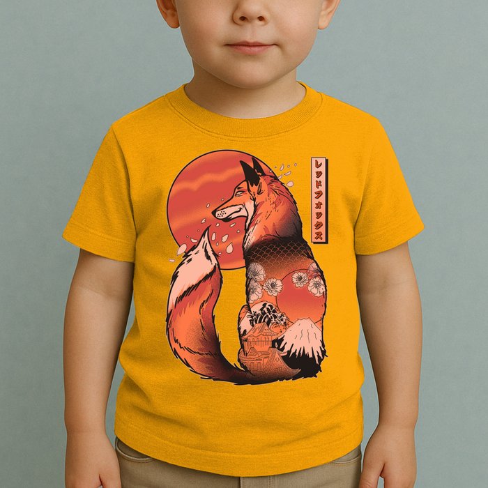 Vintage Japanese Red Fox Kitsune Tattoo Toddler T-Shirt