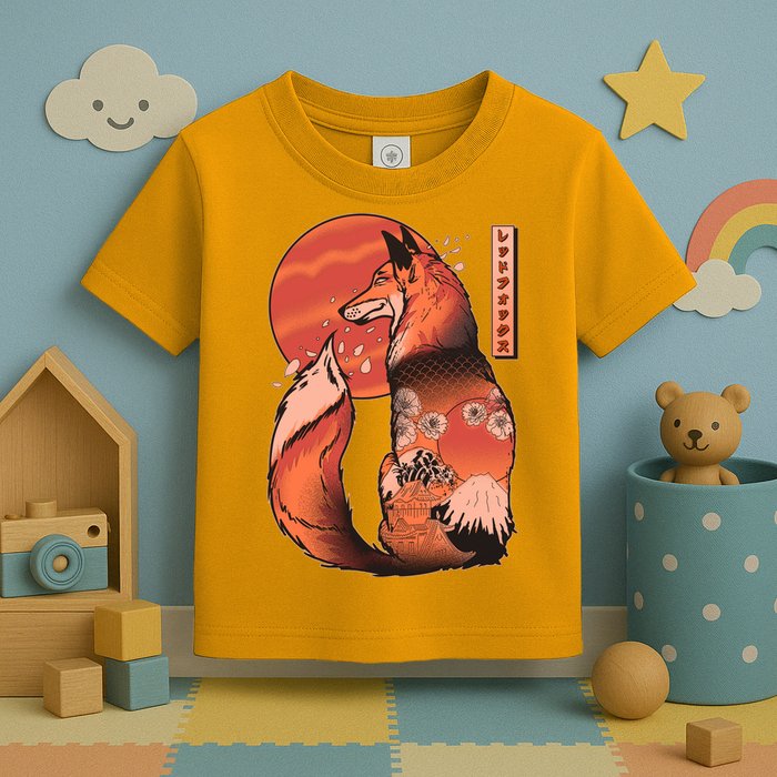 Vintage Japanese Red Fox Kitsune Tattoo Toddler T-Shirt