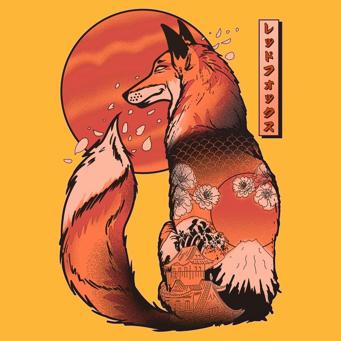 Vintage Japanese Red Fox Kitsune Tattoo Toddler T-Shirt