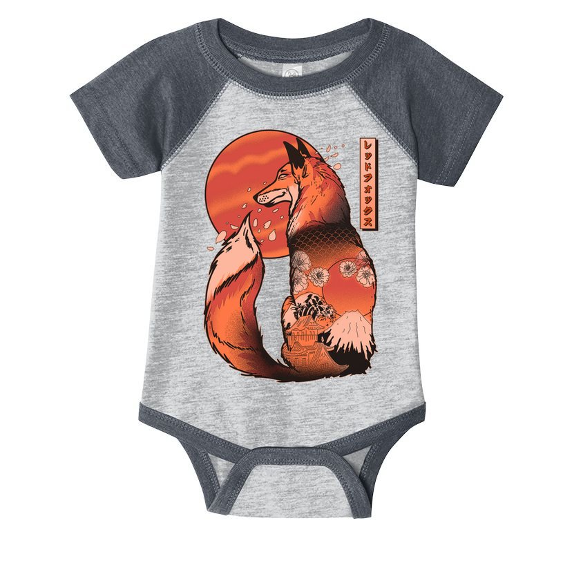 Vintage Japanese Red Fox Kitsune Tattoo Infant Baby Jersey Bodysuit