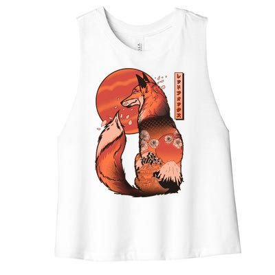 Vintage Japanese Red Fox Kitsune Tattoo Women's Racerback Cropped Tank