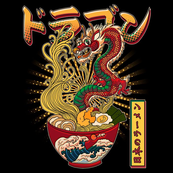 Vintage Japanese Ramen Noodles Dragon Bucket Hat